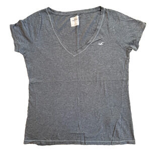 Vintage Hollister Womens Y2K Short Sleeve V Neck T Shirt Size L Gray Preppy 90S